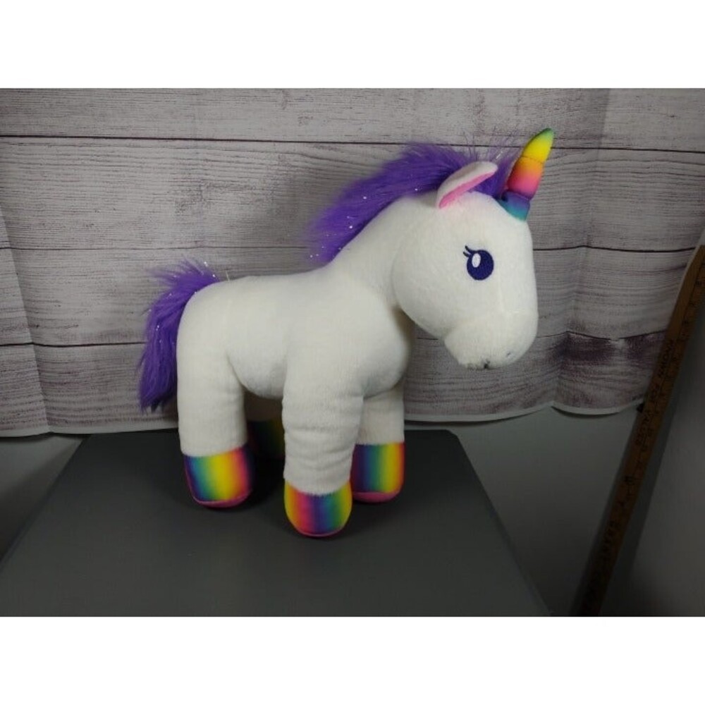 Build-A-Bear Craze Rainbow White Unicorn w/ Purple Glitter Mane/Tail 12" Plush